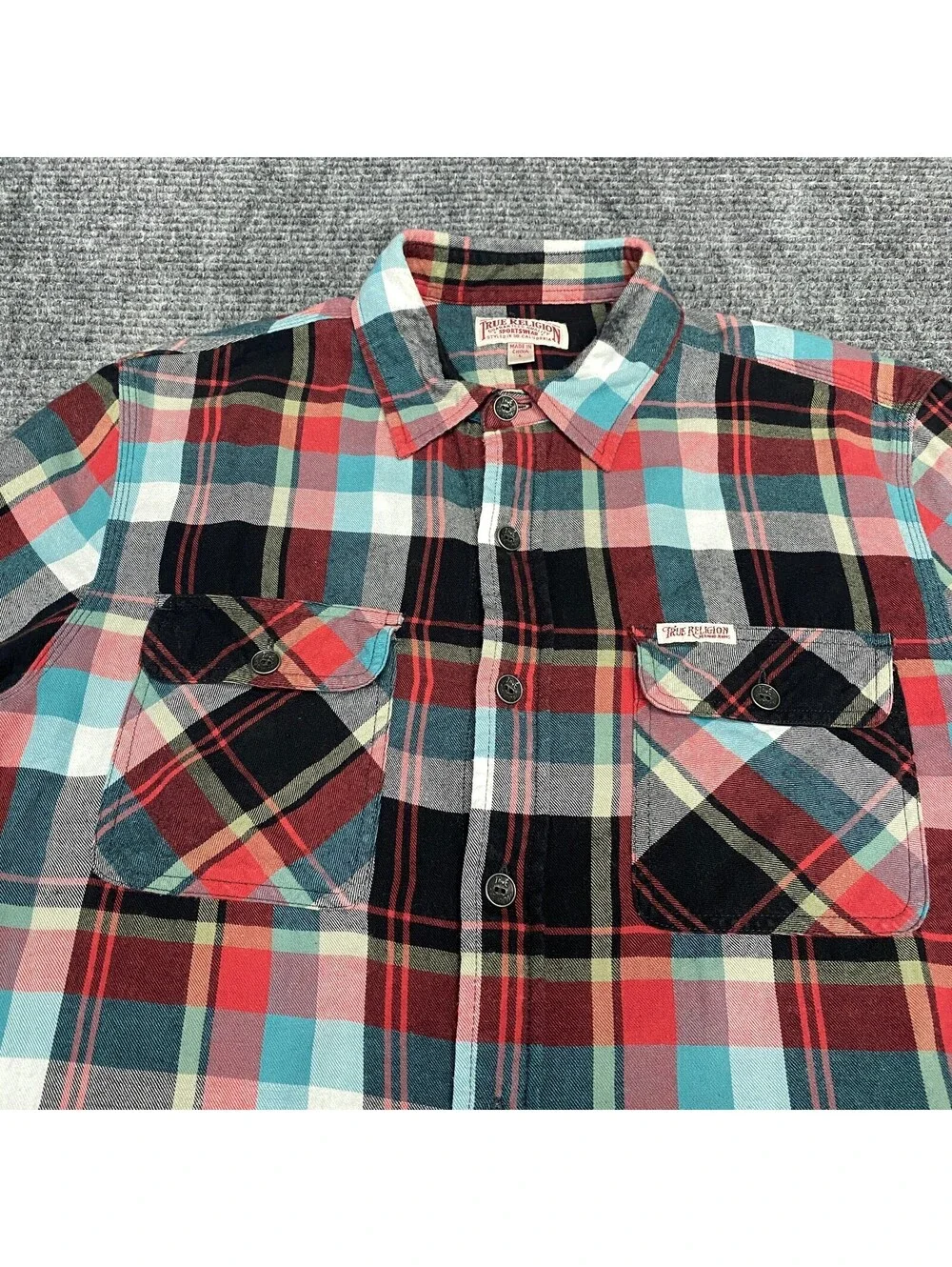 True Religion Sportswear Button Shirt Mens L Plaid Western Flannel Long Sleeve